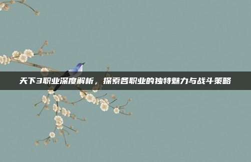 天下3职业深度解析,探索各职业的独特魅力与战斗策略