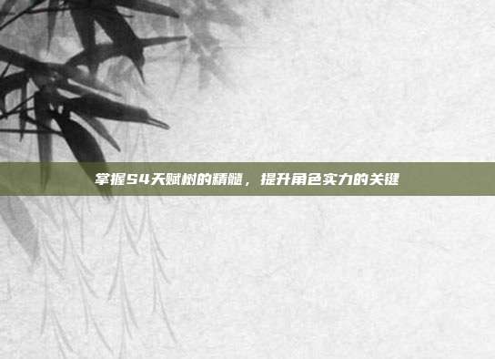 掌握S4天赋树的精髓,提升角色实力的关键