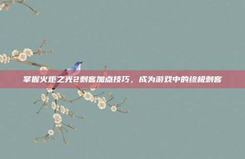 掌握火炬之光2刺客加点技巧,成为游戏中的终极刺客
