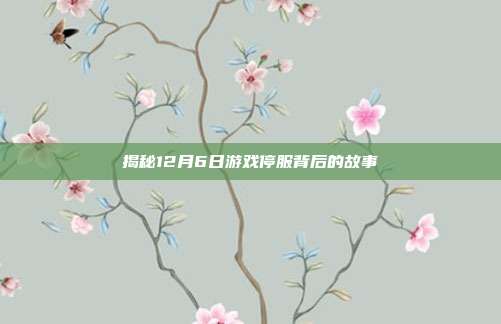 揭秘12月6日游戏停服背后的故事