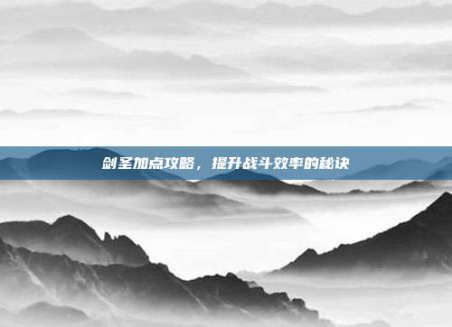 剑圣加点攻略,提升战斗效率的秘诀