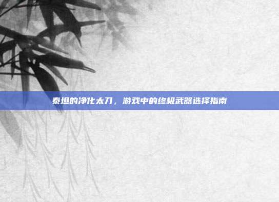 泰坦的净化太刀,游戏中的终极武器选择指南