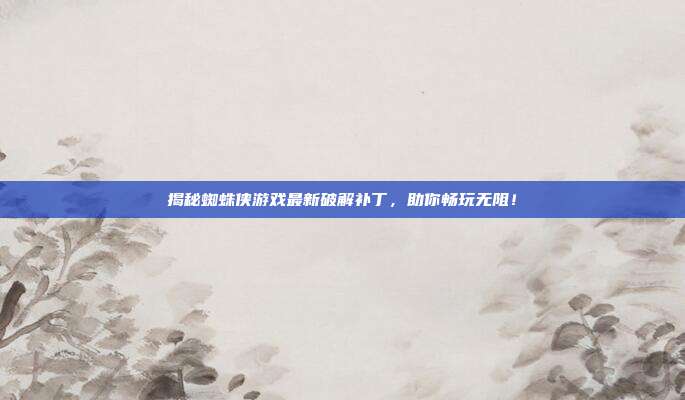 揭秘蜘蛛侠游戏最新破解补丁，助你畅玩无阻！