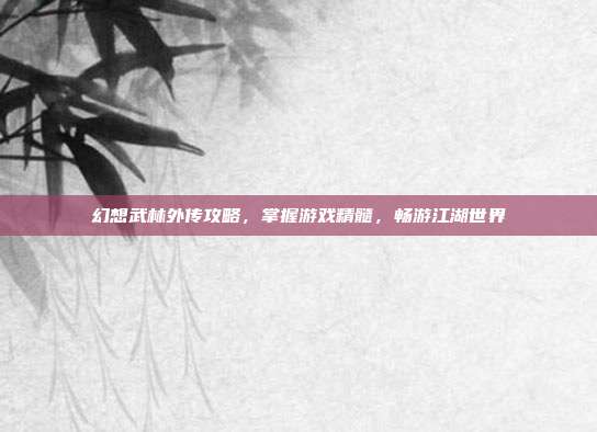 幻想武林外传攻略,掌握游戏精髓,畅游江湖世界