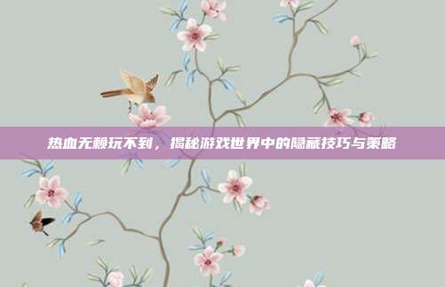 热血无赖玩不到,揭秘游戏世界中的隐藏技巧与策略
