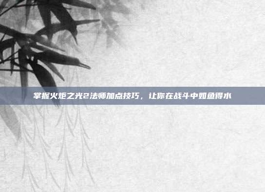 掌握火炬之光2法师加点技巧,让你在战斗中如鱼得水