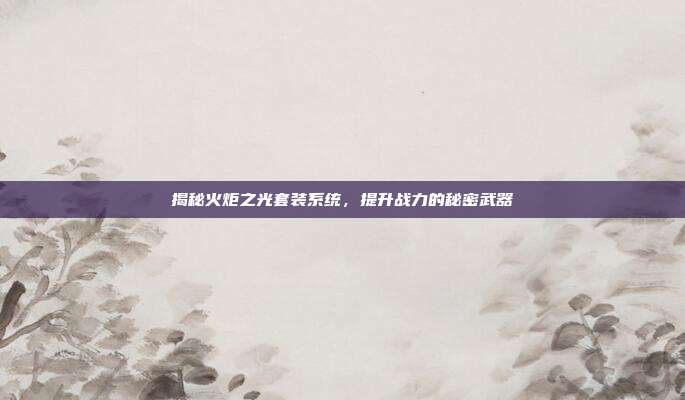 揭秘火炬之光套装系统，提升战力的秘密武器