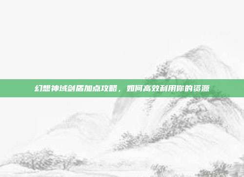 幻想神域剑盾加点攻略,如何高效利用你的资源