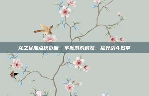 龙之谷加点模拟器,掌握游戏精髓,提升战斗效率