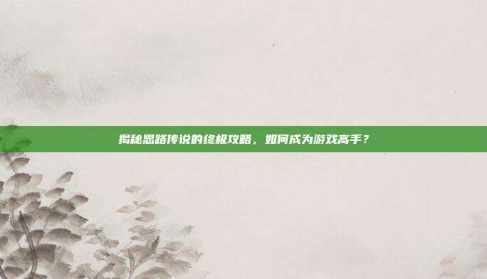 揭秘思路传说的终极攻略,如何成为游戏高手?