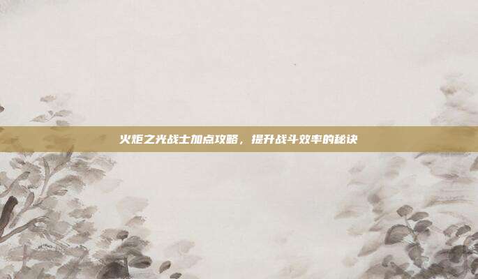 火炬之光战士加点攻略,提升战斗效率的秘诀
