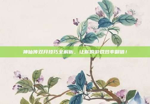 神仙传双开技巧全解析,让你的游戏效率翻倍!
