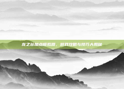 龙之谷加点模拟器,游戏攻略与技巧大揭秘