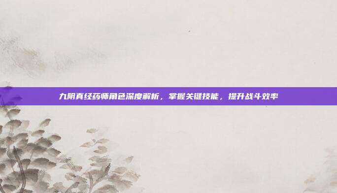 九阴真经药师角色深度解析,掌握关键技能,提升战斗效率