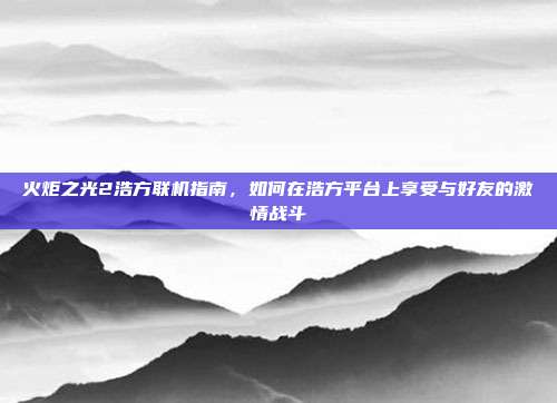 火炬之光2浩方联机指南,如何在浩方平台上享受与好友的激情战斗