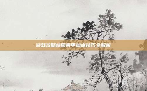 游戏攻略桃园带甲加点技巧全解析