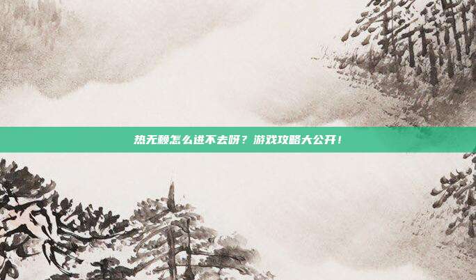 热无赖怎么进不去呀?游戏攻略大公开!