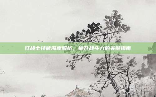 狂战士技能深度解析,提升战斗力的关键指南