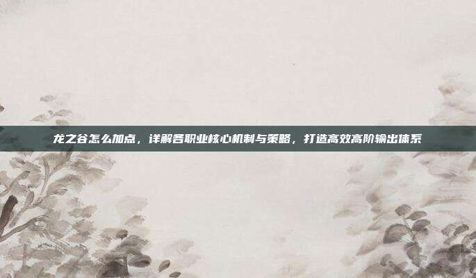 龙之谷怎么加点，详解各职业核心机制与策略，打造高效高阶输出体系