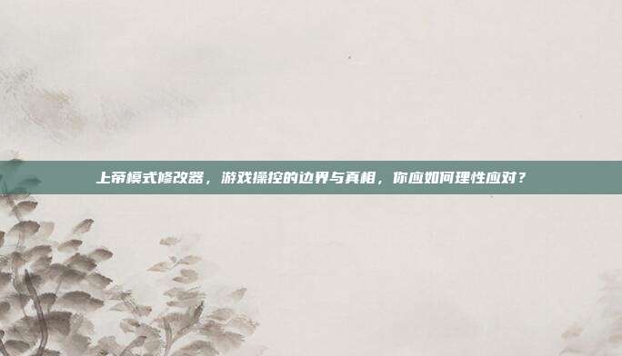 上帝模式修改器,游戏操控的边界与真相,你应如何理性应对?