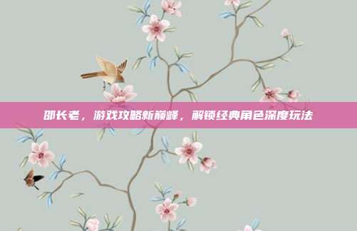 邵长老,游戏攻略新巅峰,解锁经典角色深度玩法