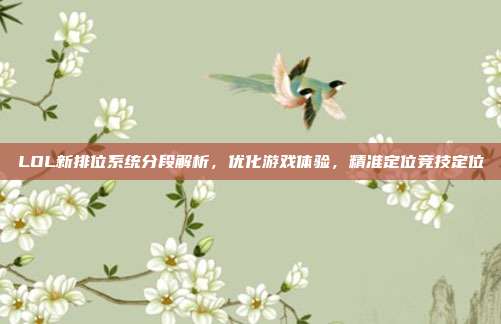 LOL新排位系统分段解析,优化游戏体验,精准定位竞技定位