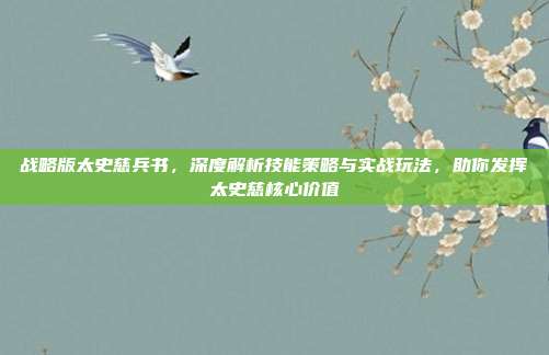 战略版太史慈兵书,深度解析技能策略与实战玩法,助你发挥太史慈核心价值