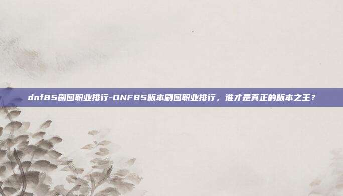 dnf85刷图职业排行-DNF85版本刷图职业排行，谁才是真正的版本之王？