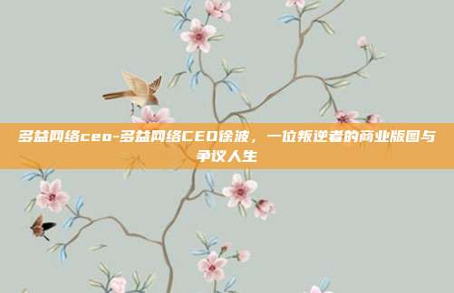 多益网络ceo-多益网络CEO徐波,一位叛逆者的商业版图与争议人生