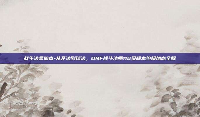 战斗法师加点-从矛法到球法,DNF战斗法师110级版本终极加点全解