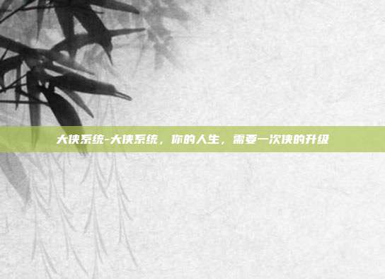 大侠系统-大侠系统，你的人生，需要一次侠的升级