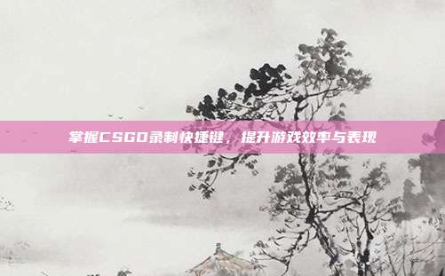 掌握CSGO录制快捷键，提升游戏效率与表现
