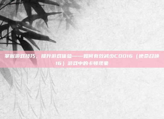 掌握游戏技巧，提升游戏体验——如何有效减少COD16（使命召唤16）游戏中的卡顿现象