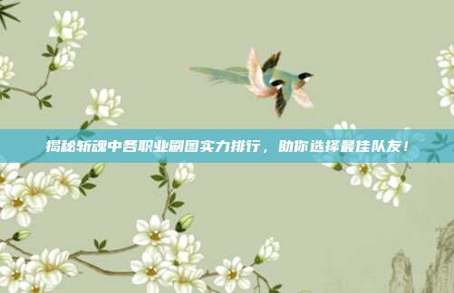 揭秘斩魂中各职业刷图实力排行，助你选择最佳队友！