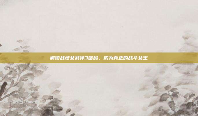 解锁战场女武神3密码，成为真正的战斗女王