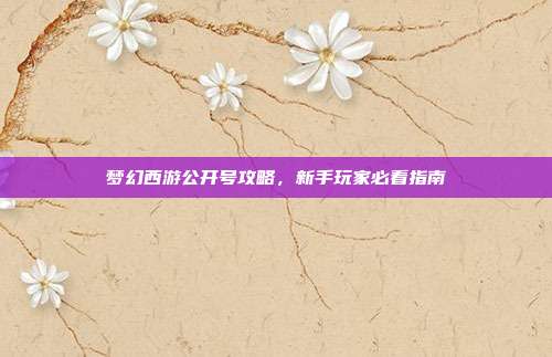 梦幻西游公开号攻略，新手玩家必看指南