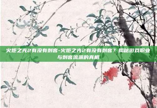 火炬之光2有没有刺客-火炬之光2有没有刺客？揭秘游戏职业与刺客流派的真相