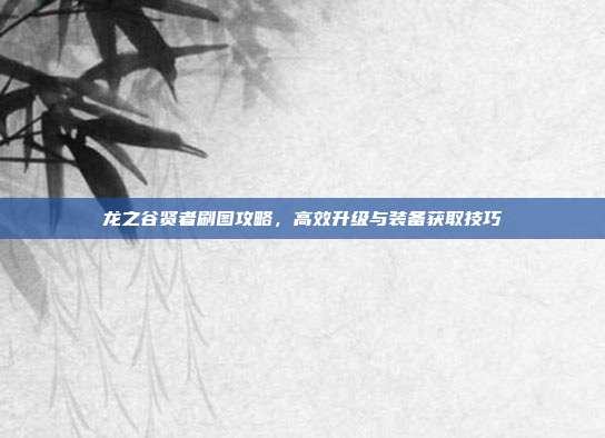 龙之谷贤者刷图攻略，高效升级与装备获取技巧