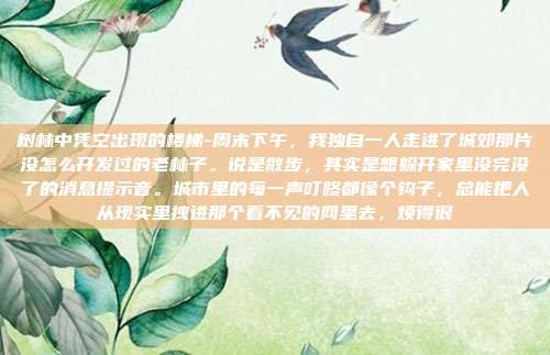 树林中凭空出现的楼梯-周末下午，我独自一人走进了城郊那片没怎么开发过的老林子。说是散步，其实是想躲开家里没完没了的消息提示音。城市里的每一声叮咚都像个钩子，总能把人从现实里拽进那个看不见的网里去，烦得很
