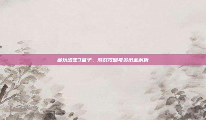 多玩暗黑3盒子,游戏攻略与资讯全解析