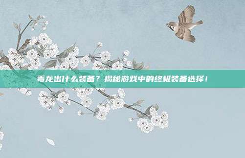 毒龙出什么装备?揭秘游戏中的终极装备选择!