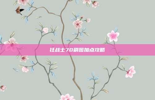 狂战士70刷图加点攻略