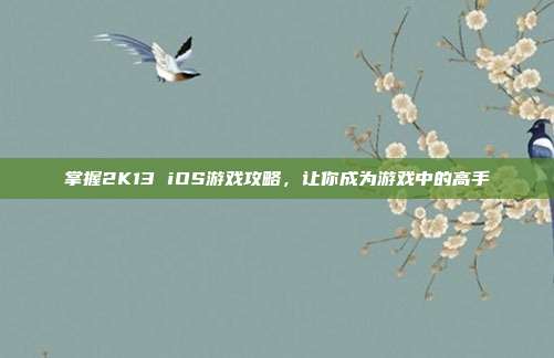 掌握2K13 iOS游戏攻略,让你成为游戏中的高手